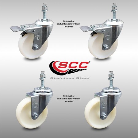 Service Caster 4 Inch SS Nylon Wheel 10mm Threaded Stem Caster Total Lock Brake SCC, 2PK SCC-SSTSTTL20S414-NYS-M1015-2-S-2